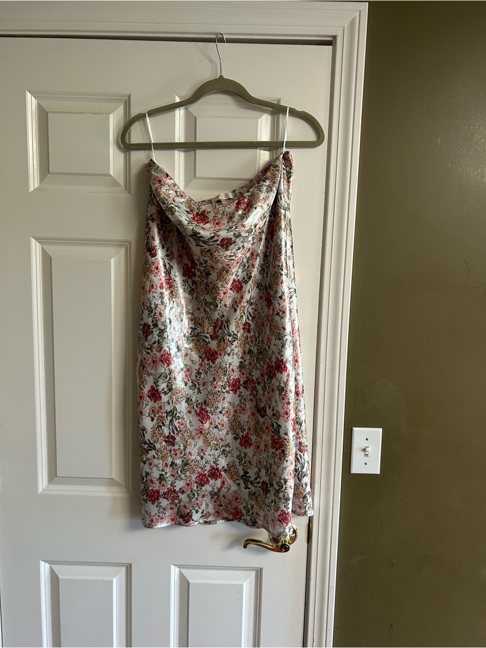 Wayf Floral Satin Slip Dress - Cream with Pink & Green